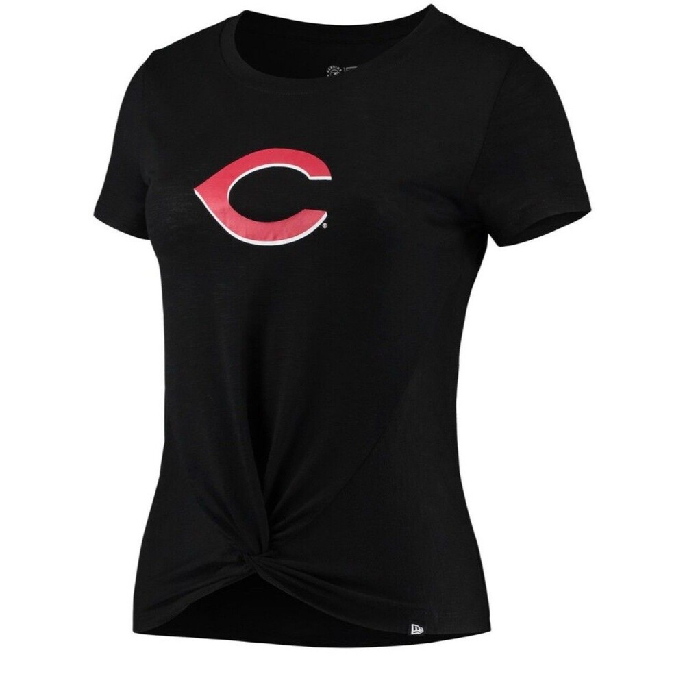 Cincinnati Reds New Era Women's 2-Hit Front Twist Burnout T-Shirt Black M MLB